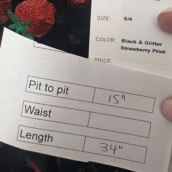 Unique Vintage Black Glitter Strawberry Print Babydoll Dress - Picture 11 of 13